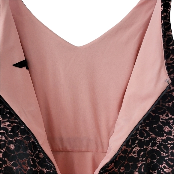Pink Black Lace Overlay Mini Dress Fit & Flare Sz 16 - Picture 5 of 14